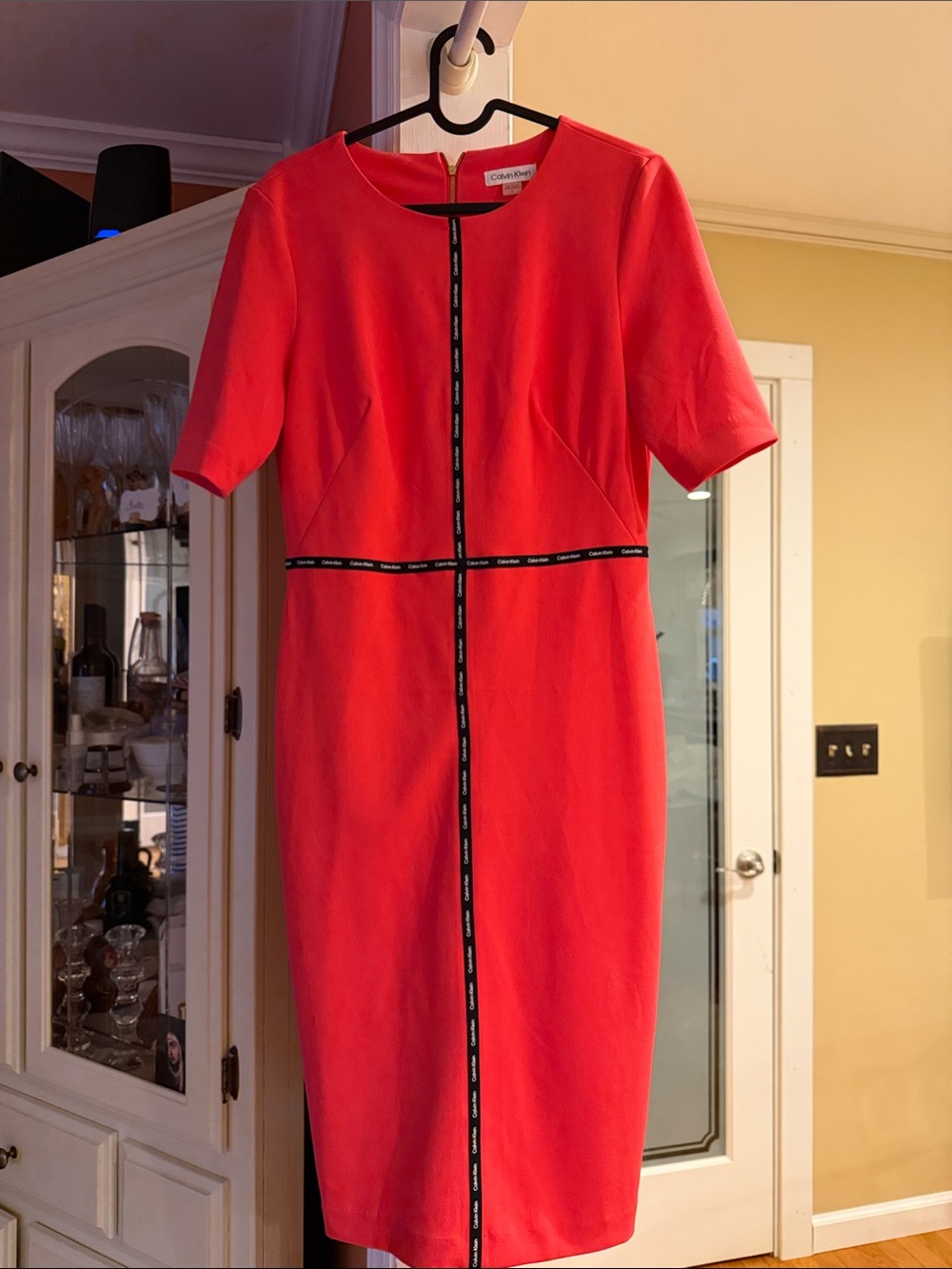 Calvin Klein Red Midi Dress with Black Logo Trim